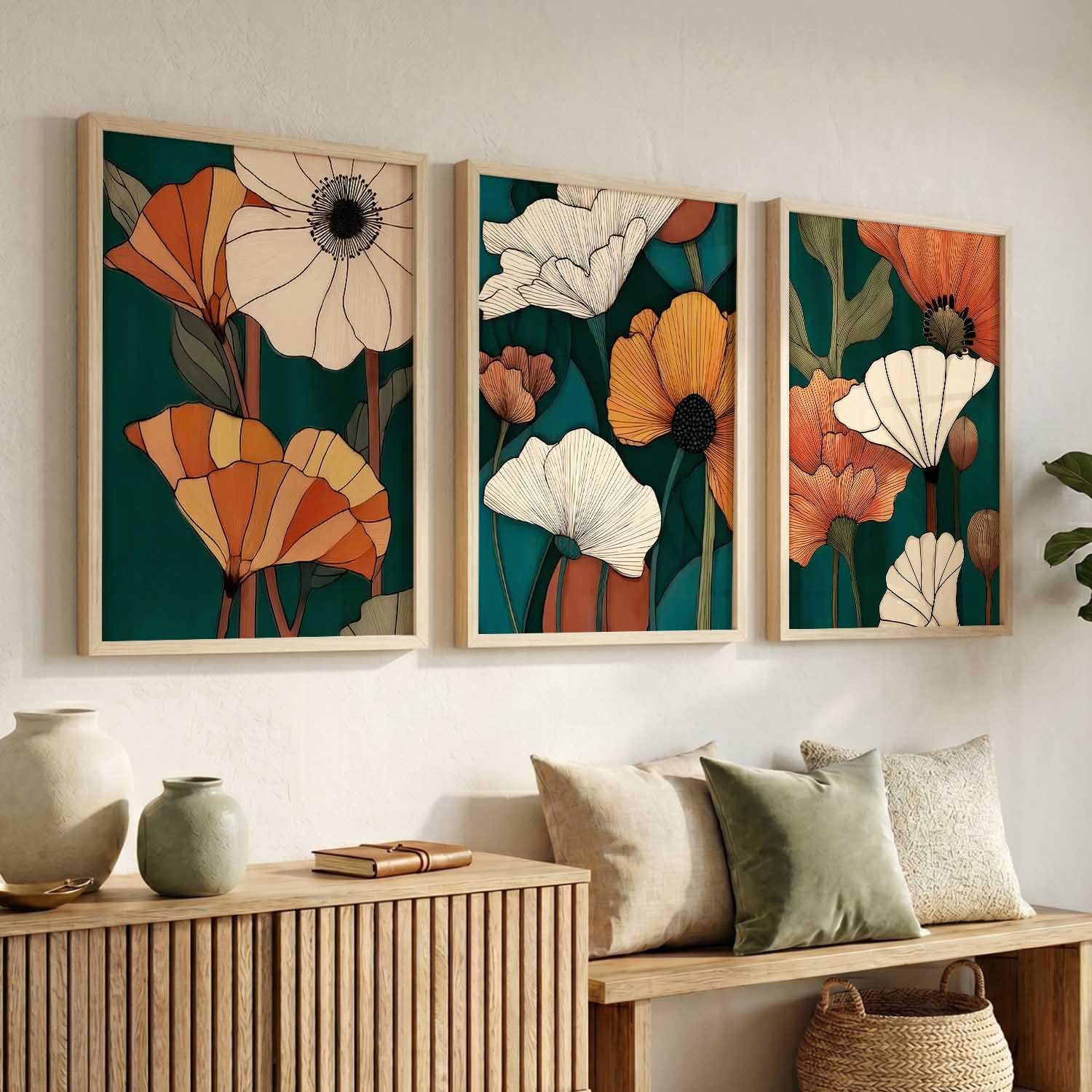 Bohemian Wall Art Set - Floral Prints with Frame -9 Bohemian Wall Art Set - Floral Prints with Frame -9