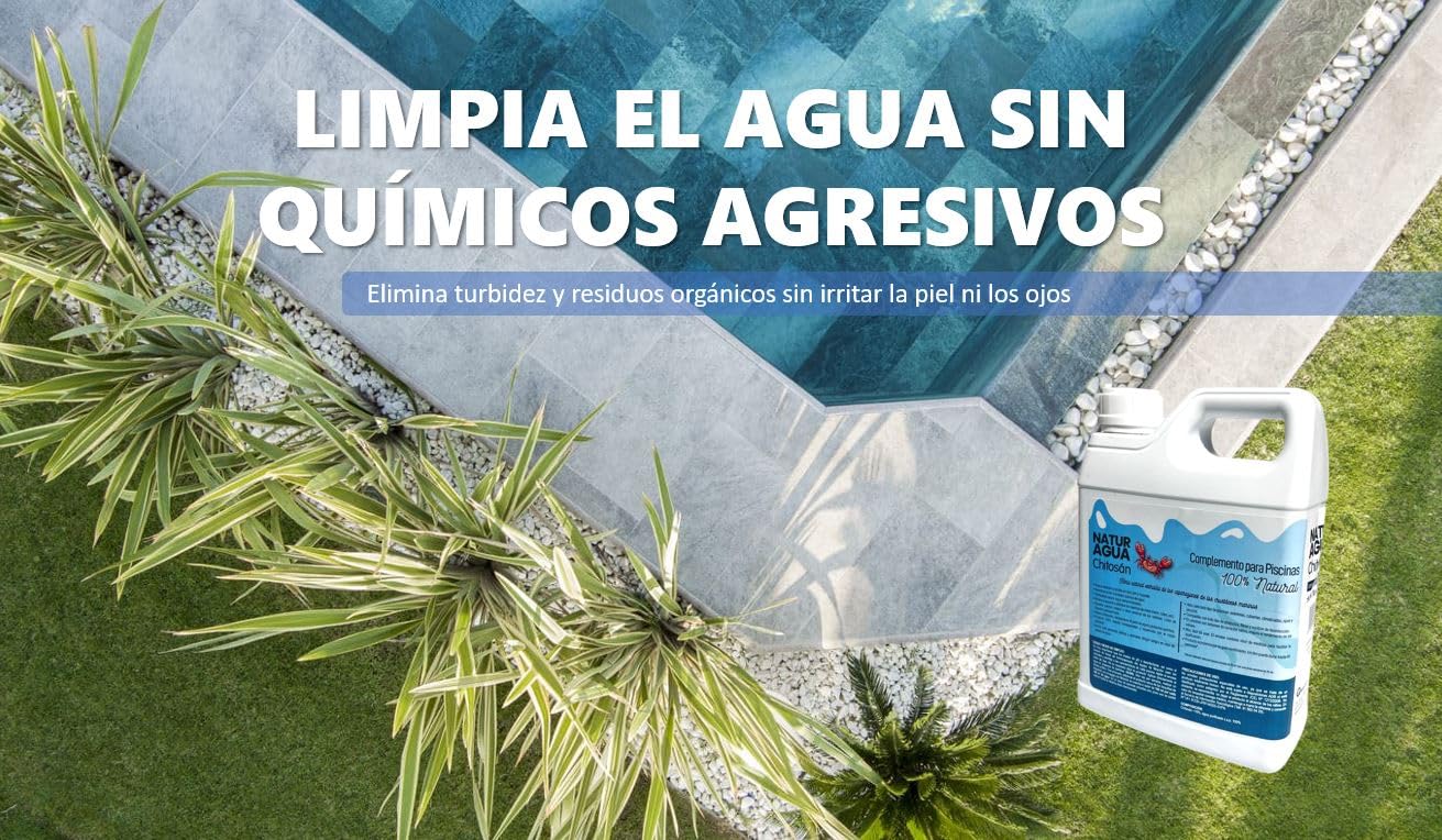 Floculant naturel piscine 5 l avec chitosan, clarifiant biodégradable, élimine la turbidité et les déchets organiques, eau cristalline sans produits chimiques, améliore la filtration