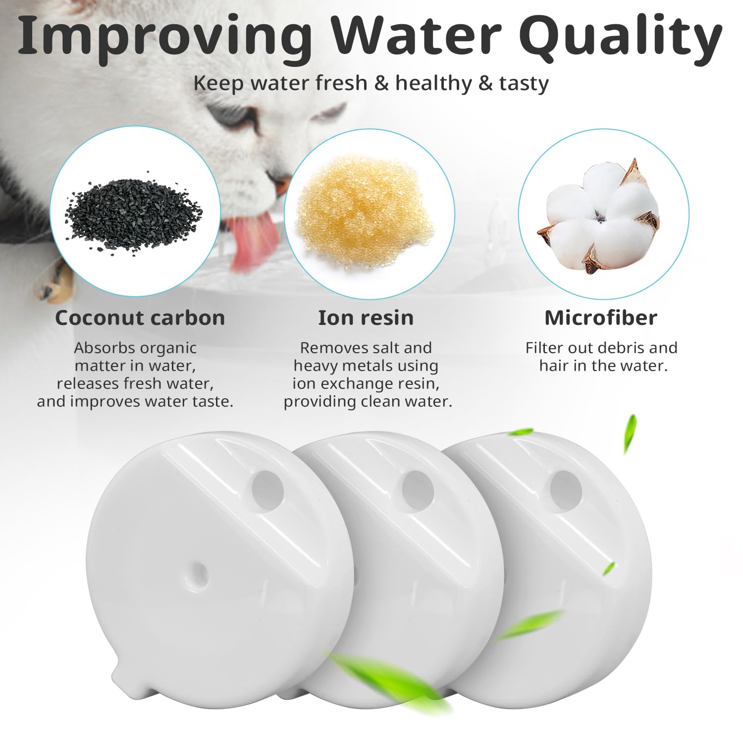 8 filtros de fuente de agua de gravedad para mascotas, filtros de repuesto automáticos para dispensador de agua para perros de 3.6L/4.6L/6L/8L (8 filtros con 1 cepillo)