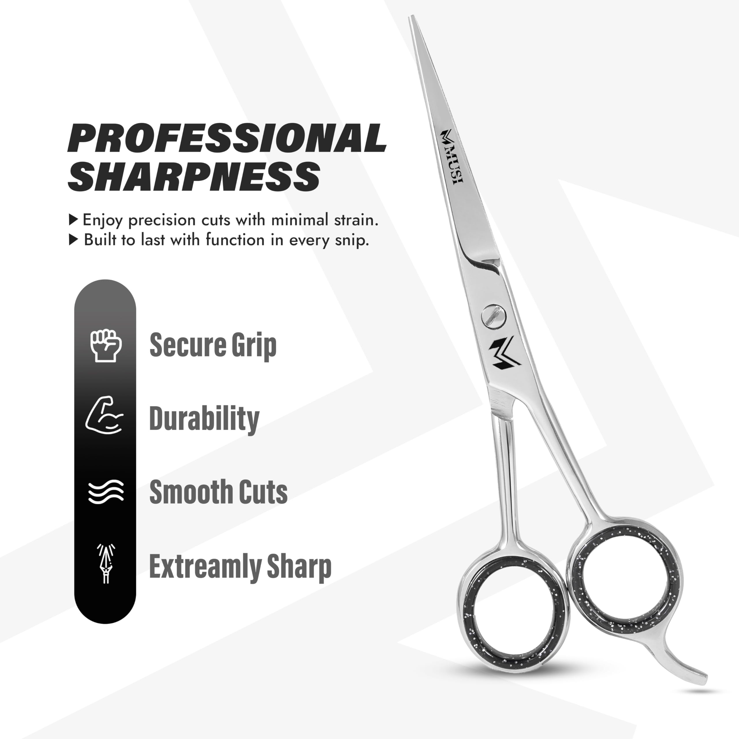 Tijeras de pelo de 6.5 pulgadas – Tijeras de corte de pelo estándar de acero inoxidable japonés – Tijeras de peluquero premium para corte de pelo profesional – Tijeras afiladas plateadas con 5