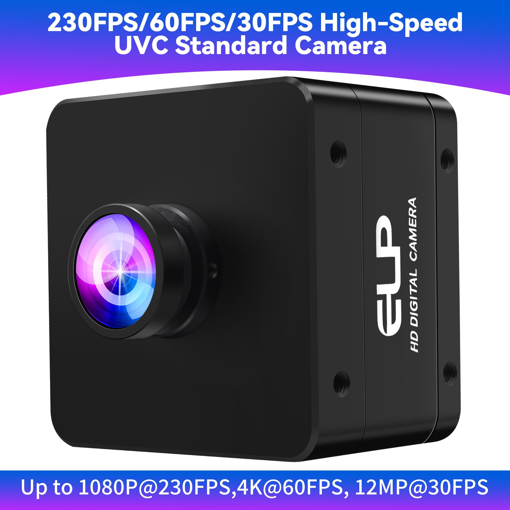 ELP Cámara USB de alta velocidad, 1080P/230fps, 4K/60fps, 12MP/30fps, Mini UVC USB3.0/2.0 Lightburn Cámaras para Windows, Linux, Mac, Pi, gran angular 88°(H) IMX577 Webcam para PC Jetson Nano