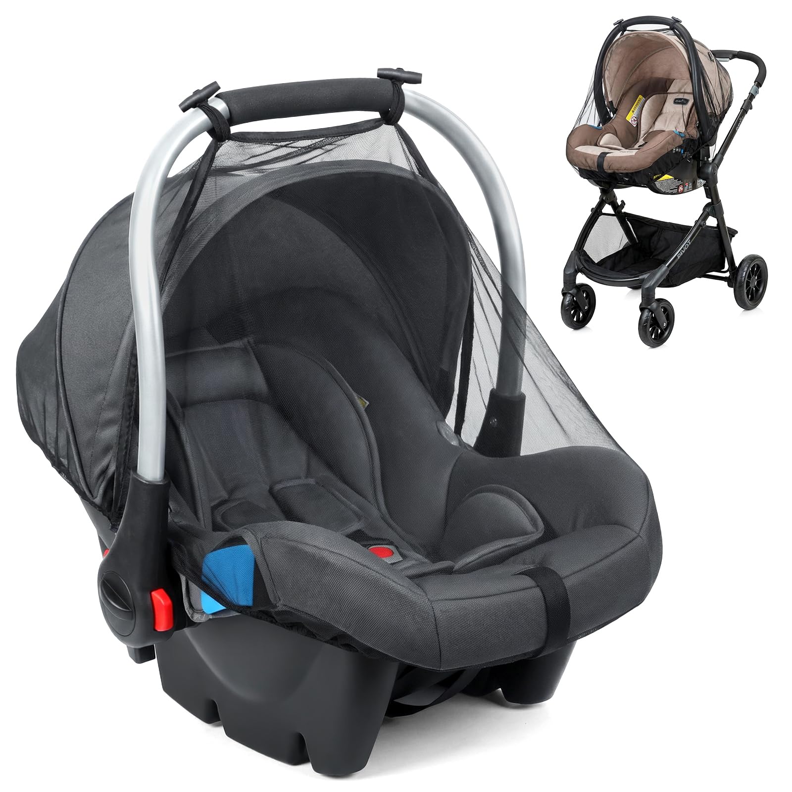 Orzbow 2-Pack Mosquito Net for Car Seat and Doona Stroller, Black