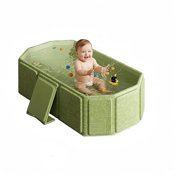 Bath Tub for Shower, Collapsible Baby Bathtub, Foldable Tub Fits Ages 0-8, Non-Slip Base, Easy Storage, Space-Saving, Portable Travel Bath Tub Green