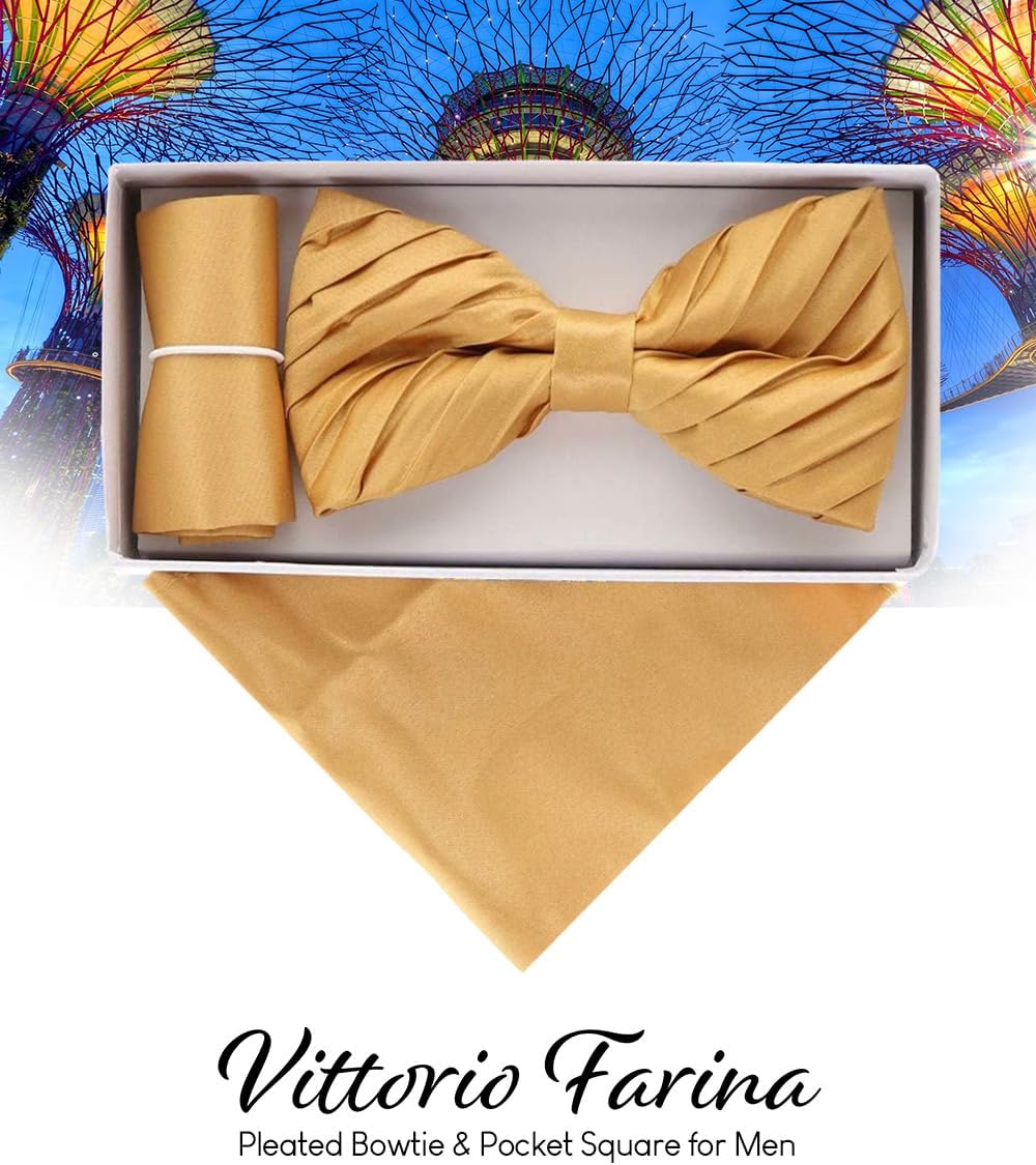Vittorio Farina Pleated Bow Tie & Pocket Square Set