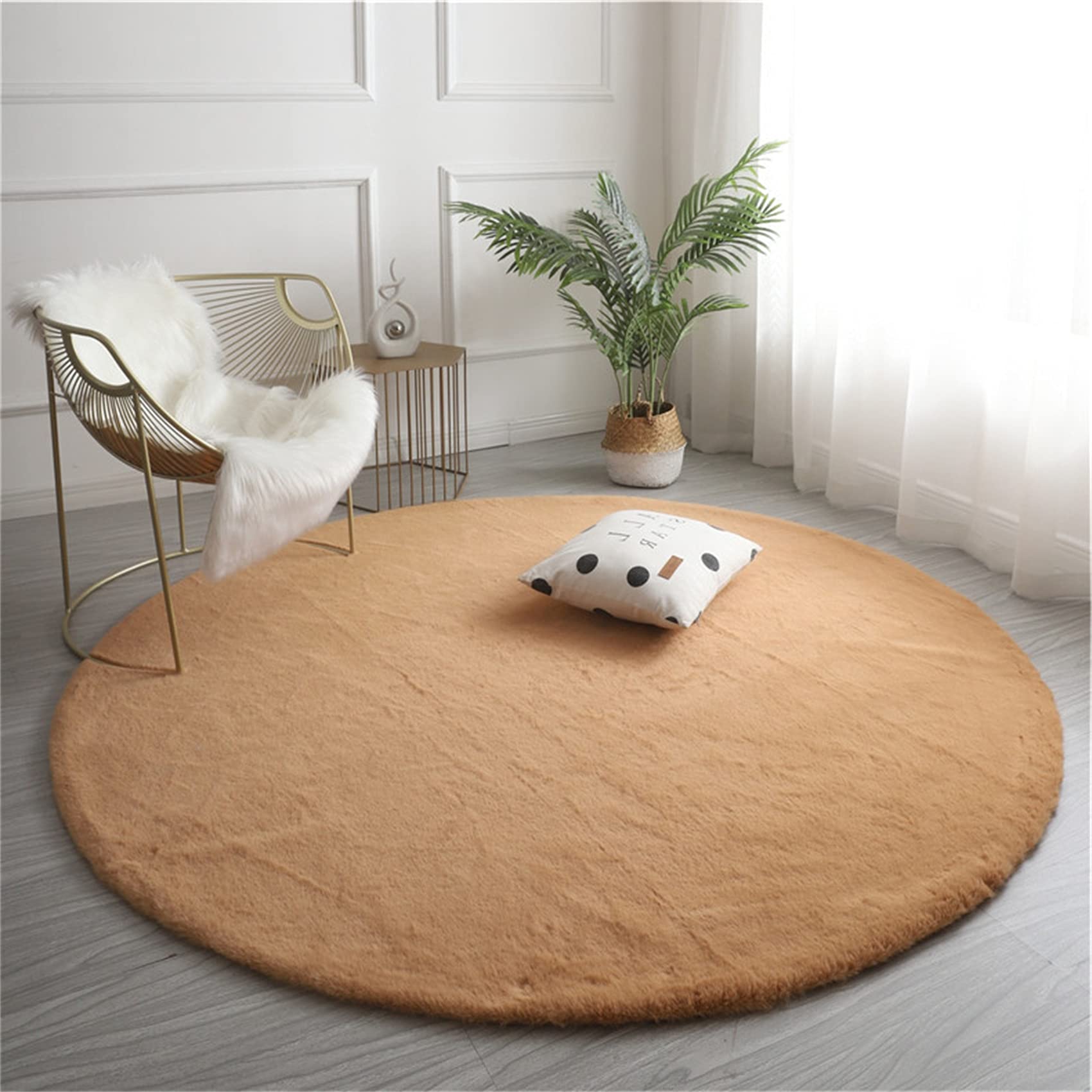 Shaggy Area Morbida Tappeto Rotondo Tie-Tinto in Finto Pelliccia di Pelliccia Indoor Fluffy tappeti Antiscivolo Moderno Home Decor per Camera da Letto,Marrone,160cm