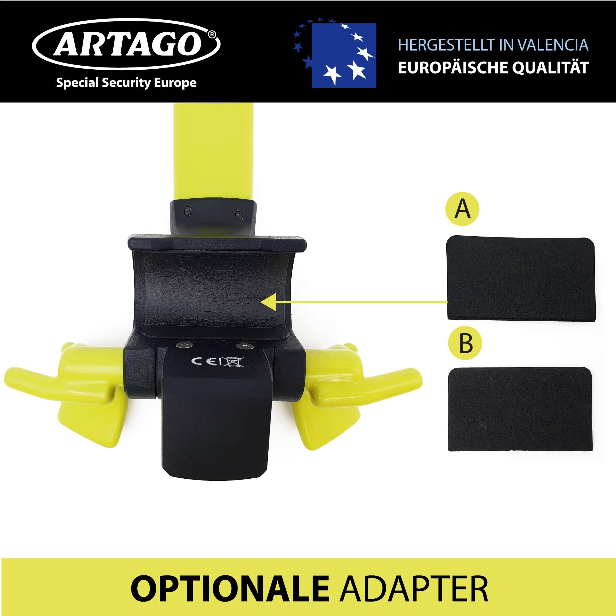 ARTAGO 870 Hochwertige Lenkradkralle 2in1 Ohne/Mit Alarm 120dB+LED, Sicherer und Abschreckender Lenkradsperre um die Lenkradspeiche, Fortschrittlichste Lenkradschloss zur Auto-Diebstahlsicherung