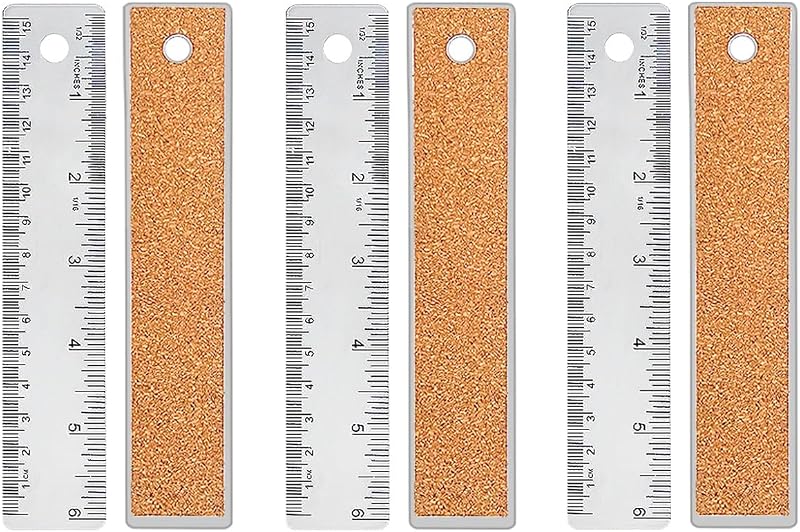 3 Pcs 6 Inch Metal Ruler Stainless Steel Metal Ruler with Cork Backing, Non-Slip Rulers with Inch and Centimeters, Straight Edge Cork Base Rulers for Student School Office Drafting Tools