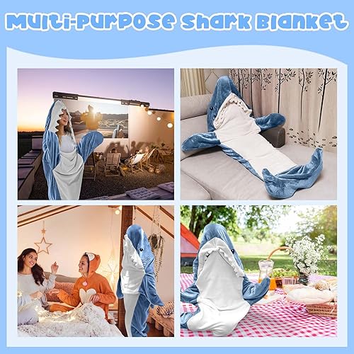 Miniatura 8 de Shark Sleeping Blanket Adult, Wearable Shark Blanket Onesie Sleeping Bag, Super Soft Cozy Flannel Onesie (XL-75IN, Blue-White)