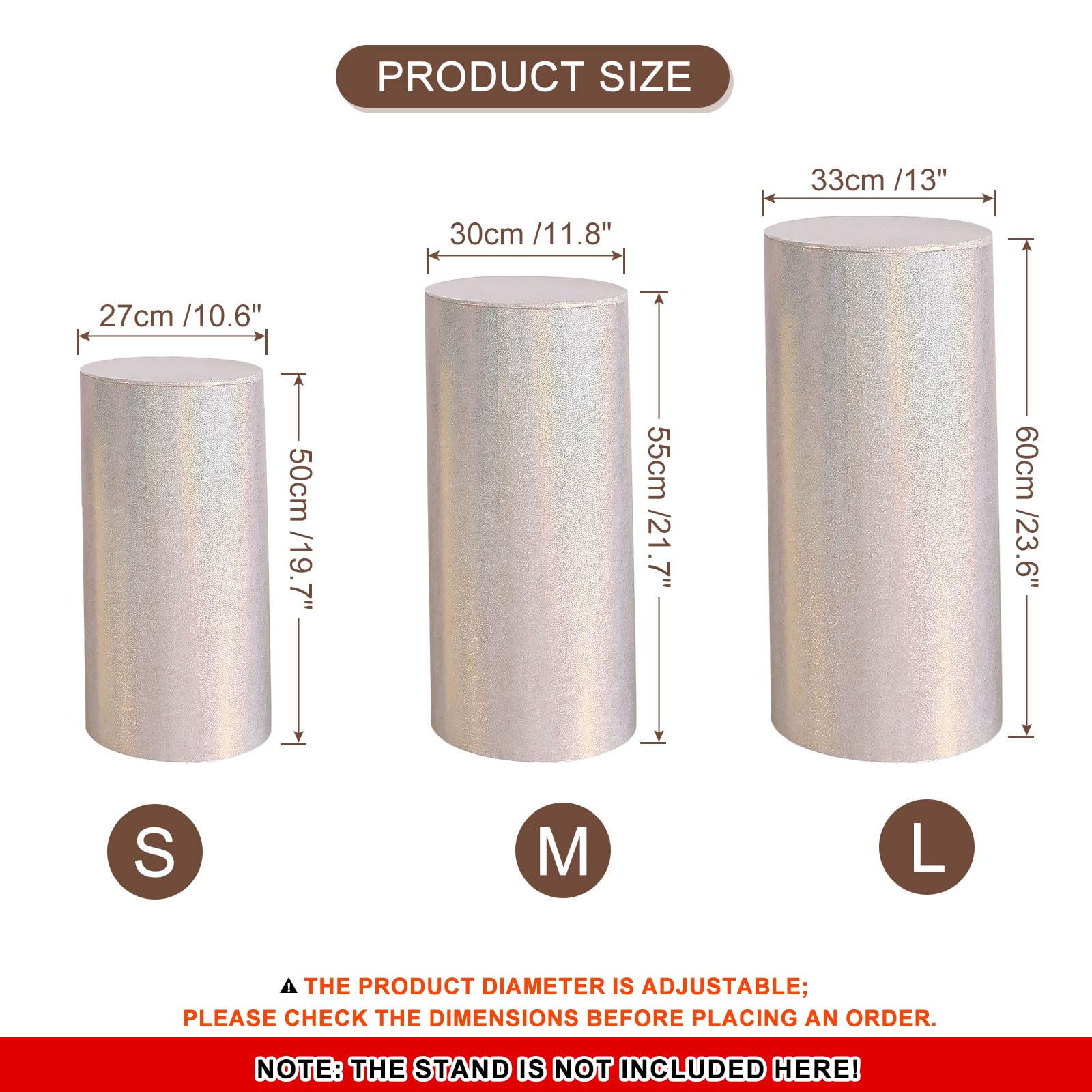 QUARKZMAN Juego De 3 Fundas Para Base De Cilindro De champaña De Spandex, Funda Para Base De Plinto De Tela Reflectante laser, Solo Contiene Fundas Para Cilindro (Brillos laser - Pequeño)