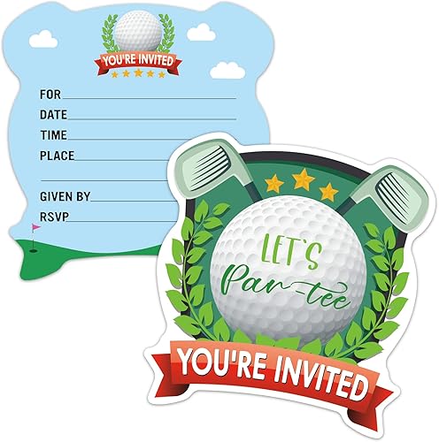 ERHACHAIJIA 15 tarjetas de invitaciones con forma de golf Let's Par-Tee con sobres, divertidas fiestas de cumpleaños, fiestas deportivas, baby
