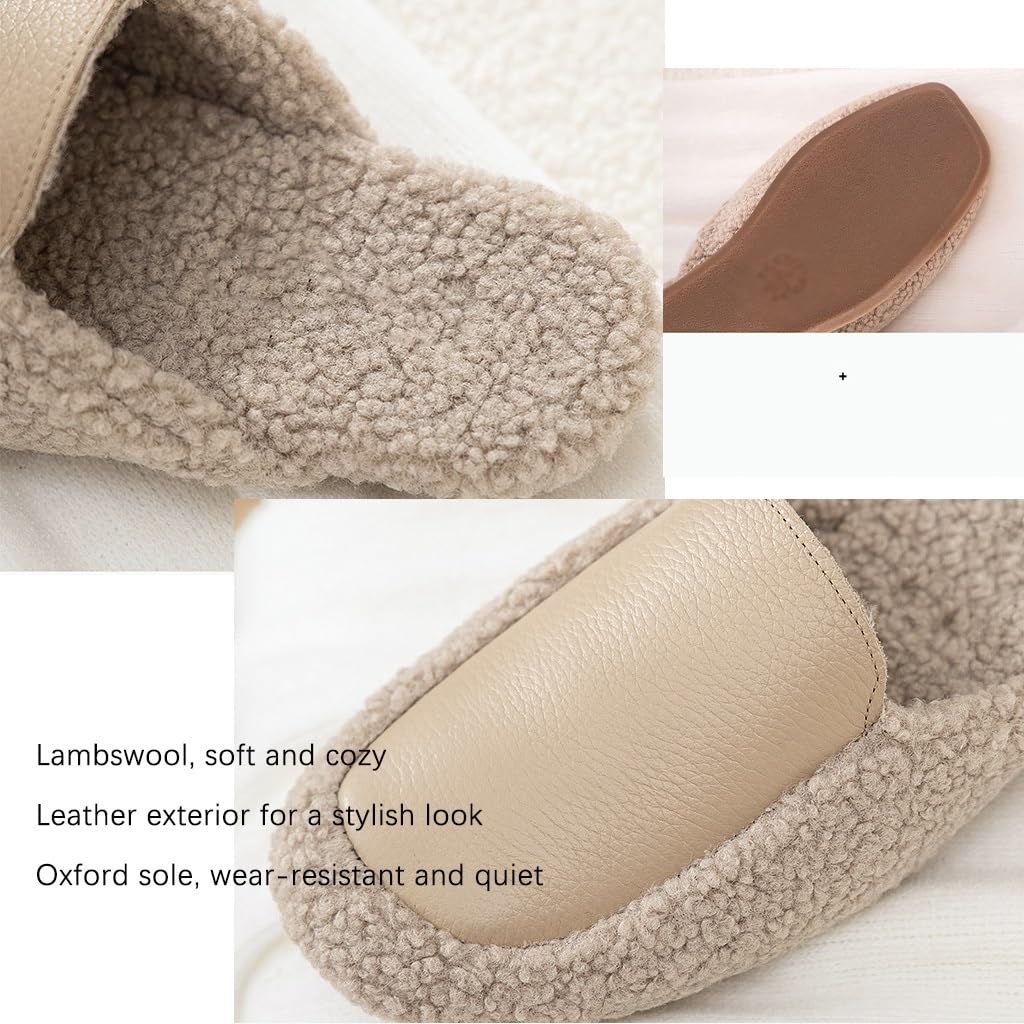 Zapatillas de Piel de Oveja para Mujer, Zapatillas de casa peludas de Invierno, Sandalias de imitación esponjosas, Zapatos cálidos (Color: Nero, tamaño: 44/45 UE)