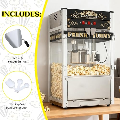 Miniatura 8 de Máquina vintage de palomitas de maíz con carro, hervidor de acero inoxidable de 20 onzas y luz de calentamiento, hace hasta 100 tazas, ideal para
