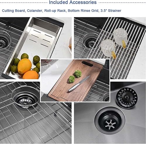 Miniatura 8 de Fregadero de cocina negro de 30 pulgadas para casa de campo, 30 x 21 pulgadas, con delantal frontal de acero inoxidable, estación de trabajo,