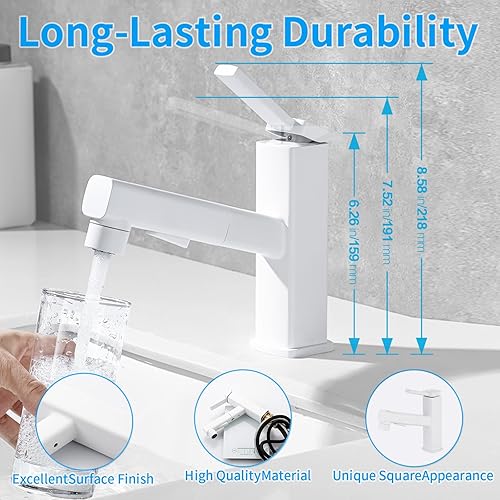 Miniatura 9 de HANLIAN Grifo extraíble de baño de un solo agujero con boquilla giratoria grifo de un mango para fregadero de baño grifo de baño moderno con