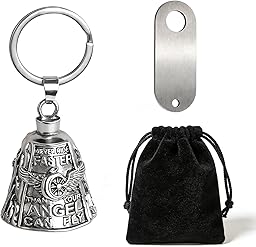 GomTrynxil Guardian Bell Biker Bell, Motorrad Glocke Glücksbringer, Reitglocke Motorrad Glöckchen mit Schlüsselanhänger und Ring, Motorradglocke Schlüsselanhänger Personalisiert Pendant mit Beutel