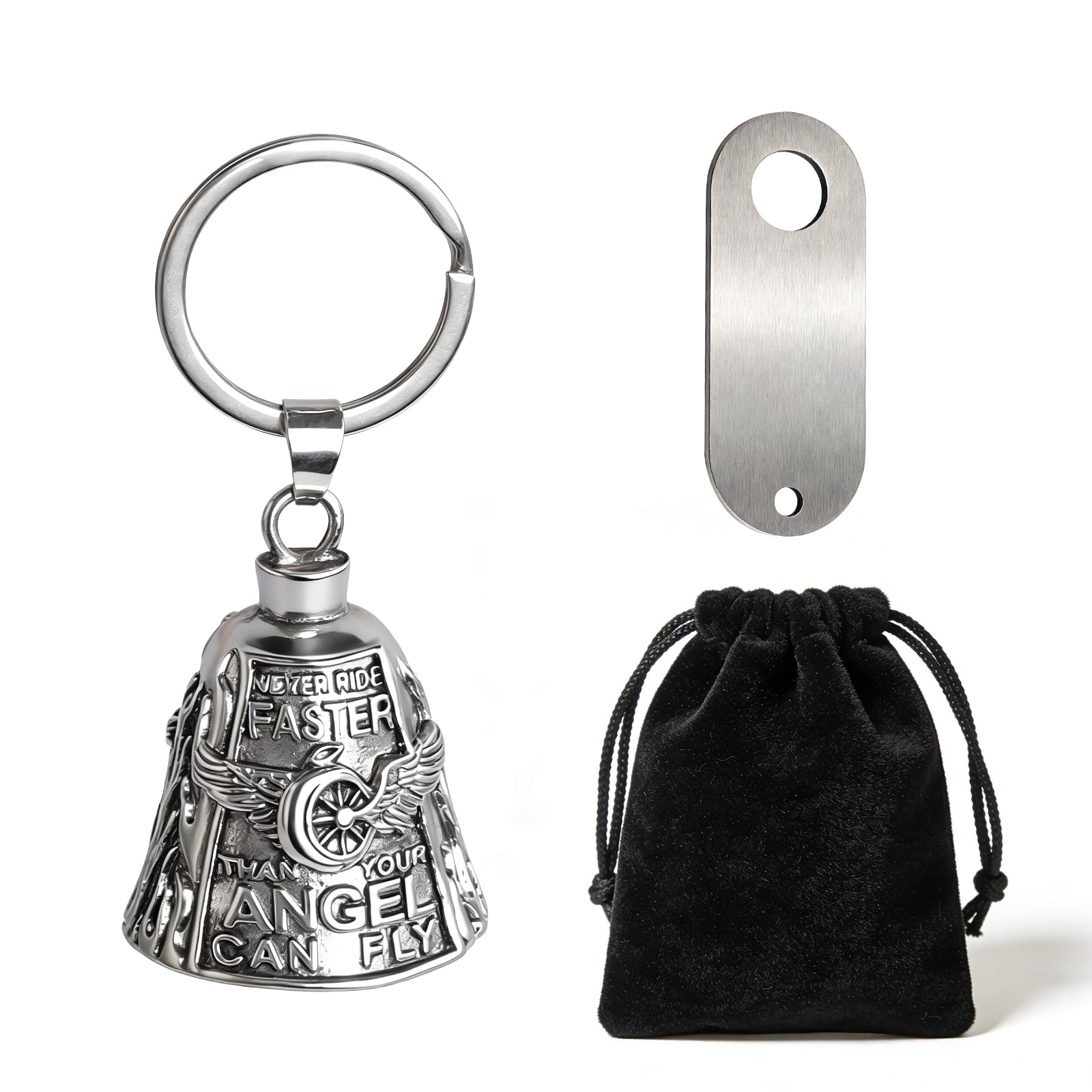 GomTrynxil Guardian Bell Biker Bell, Motorrad Glocke Glücksbringer, Reitglocke Motorrad Glöckchen mit Schlüsselanhänger und Ring, Motorradglocke Schlüsselanhänger Personalisiert Pendant mit Beutel - 1
