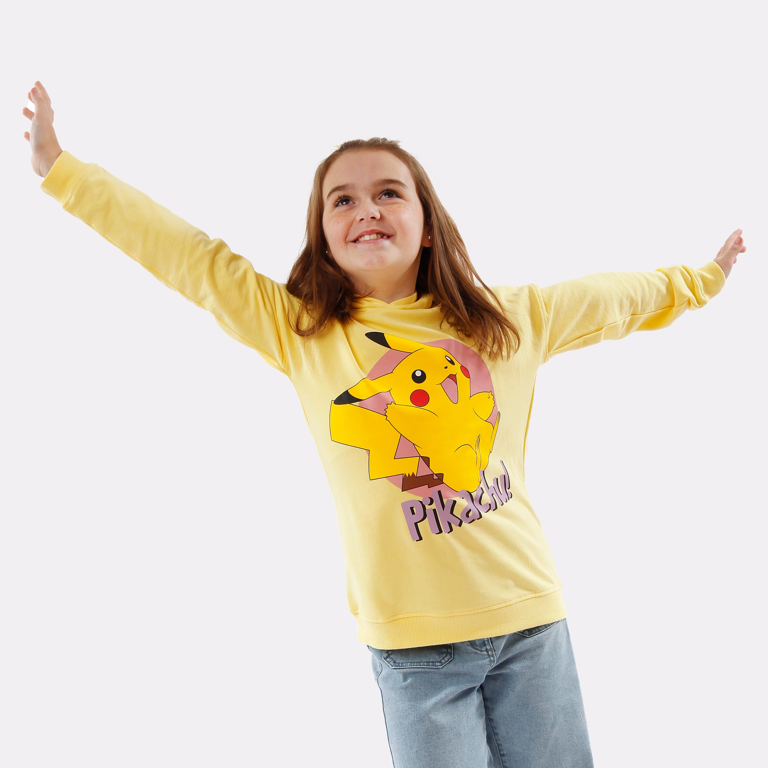 Bluza z kapturem Pokemon dla dziewczynek | Bluza z kapturem Pikachu | Dziewczęca żółta bluzas z kapturems | Wiek od 5 do 12 lat