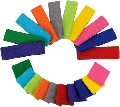 Miniatura 75 de ONUPGO - Conjunto de diadema y muñequeras deportivas para el sudor, hechas de algodón con bucles, muñequeras, contra humedad Rojo/Blanco/Azul