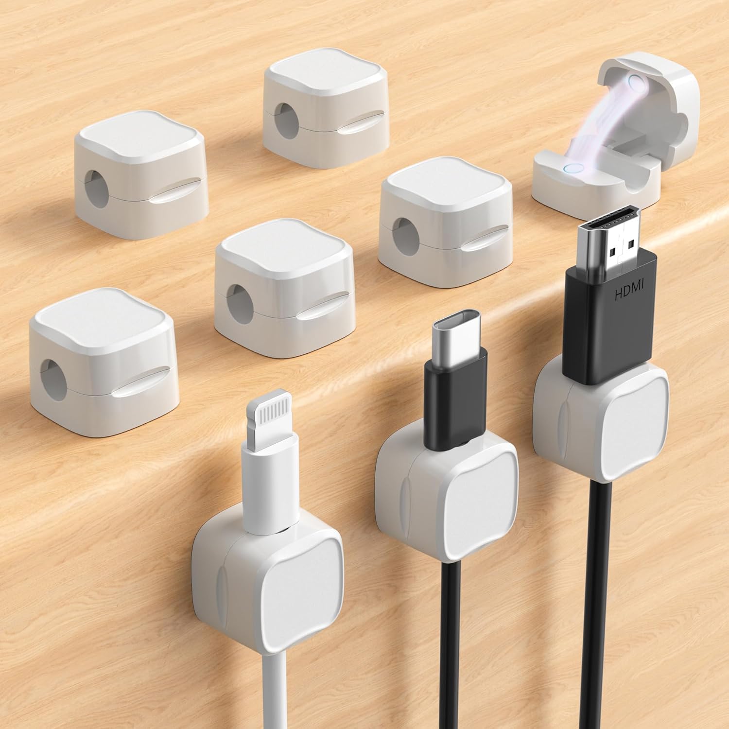 SEKOY Magnetic Cable Clips, Adjustable Cord Holder Management, Adhesive Wire Keeper Organizer for Home Office Desk Phone PC Car Wall Desktop Nightstand Appliance (9-Pack White)