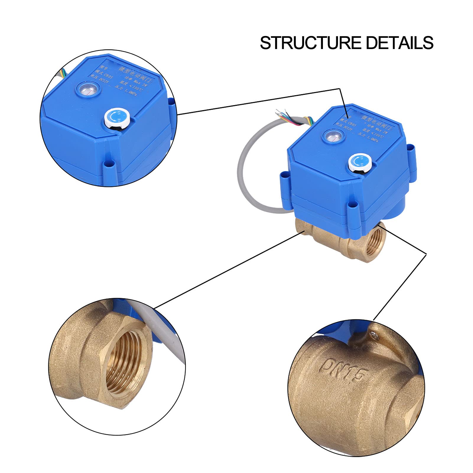 Valvola del Solenoide, Acqua Automatica di Spegnimento Acqua Smart Acqua Speguita Valvola Mini Ottone Motorizzato a 5 Filo DC12 V Attraverso l'interruttore Indicazione Valvola a Sfera Elettrica BSP