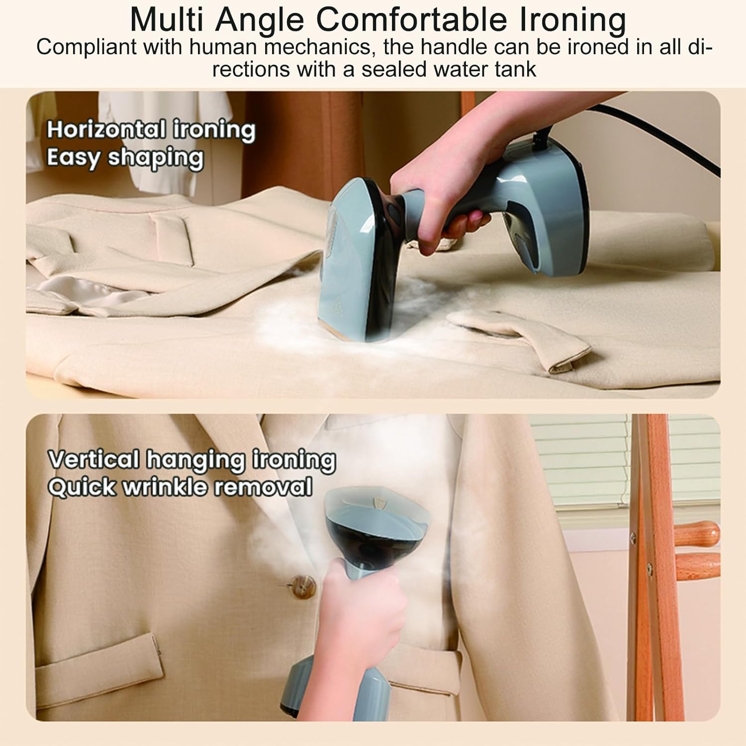 Powerful Handheld Clothing Steamer, 1500W Foldable Portable Clothing Wrinkle Remover, 15S Preheating, 20g/Min Strong Penetration Steam, 5.9ft Rope, Essential for Home, Travel & Office (Grey)