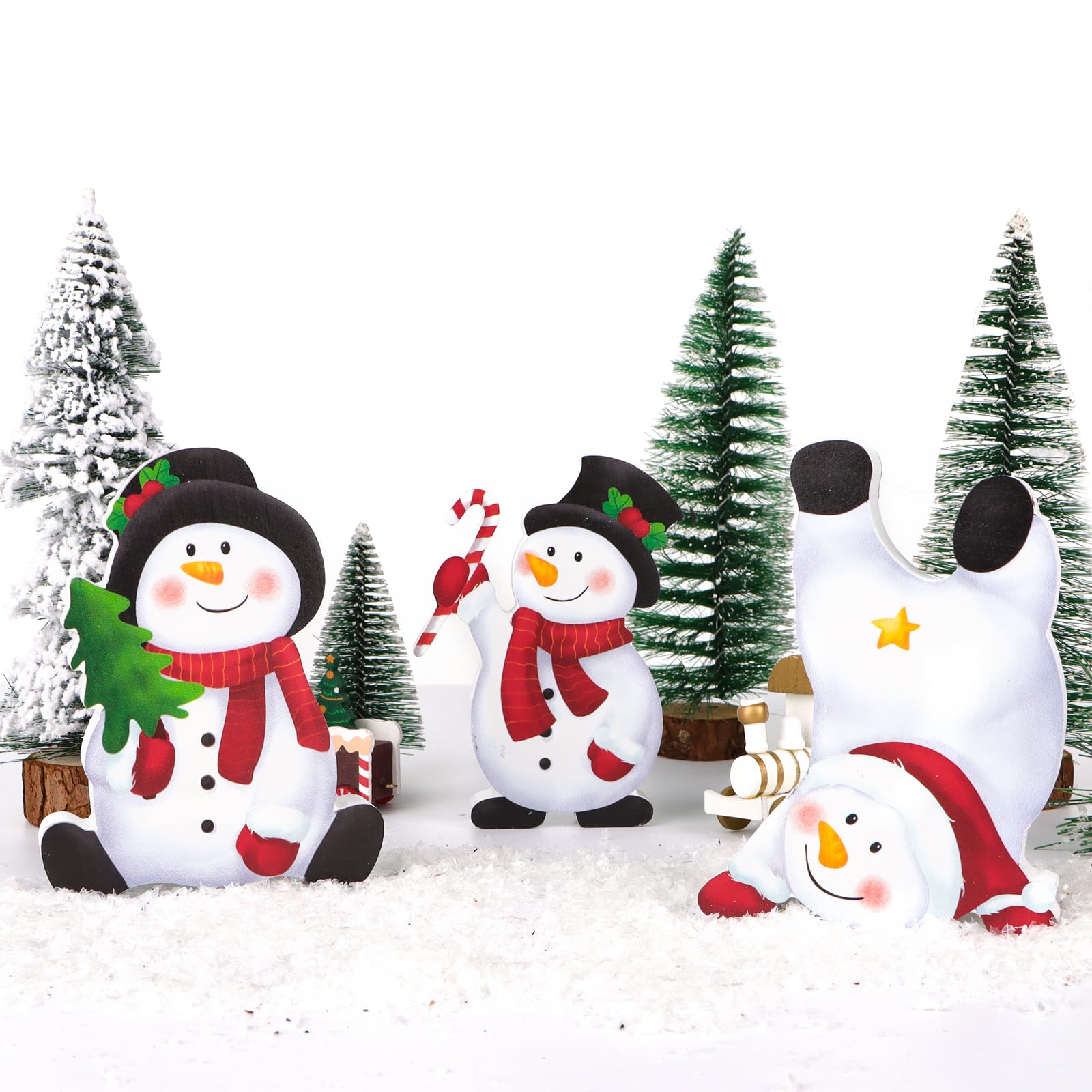 BETESSIN 3 Piezas Decoración Mesa Navidad, Adorno Muñeco de Nieve Madera, Adorno de Mesa Navidad Escaparate Hogar para Fiesta de Navidad Invierno Cumpleaños Año Nuevo