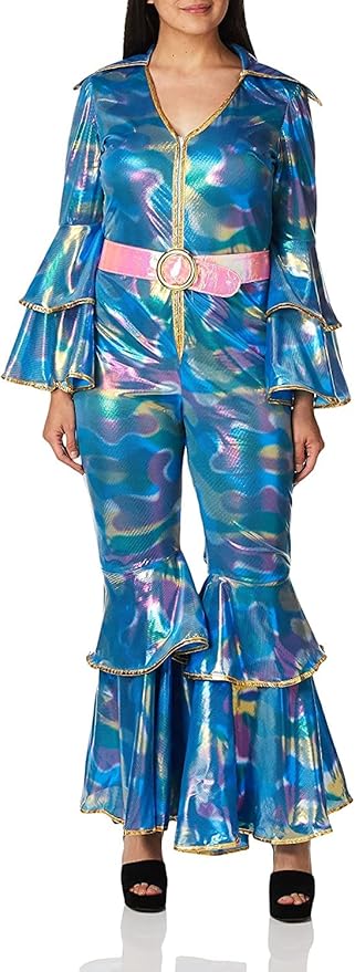 けておりま ディスコ コスチューム 大人女性用 Disco Mama 並行輸入品 スカイマーケットプラス 70年代 ジャンプスーツ 青 きます Www Tomislavnews Com