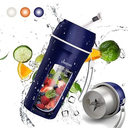GREECHO Portable Blender, One-handed Drinking Mini Blender for Shakes and Smoothies, 12 oz Personal Blender with Rechargeable USB, Made with BPA-Free Material Portable Juicer, Space Blue