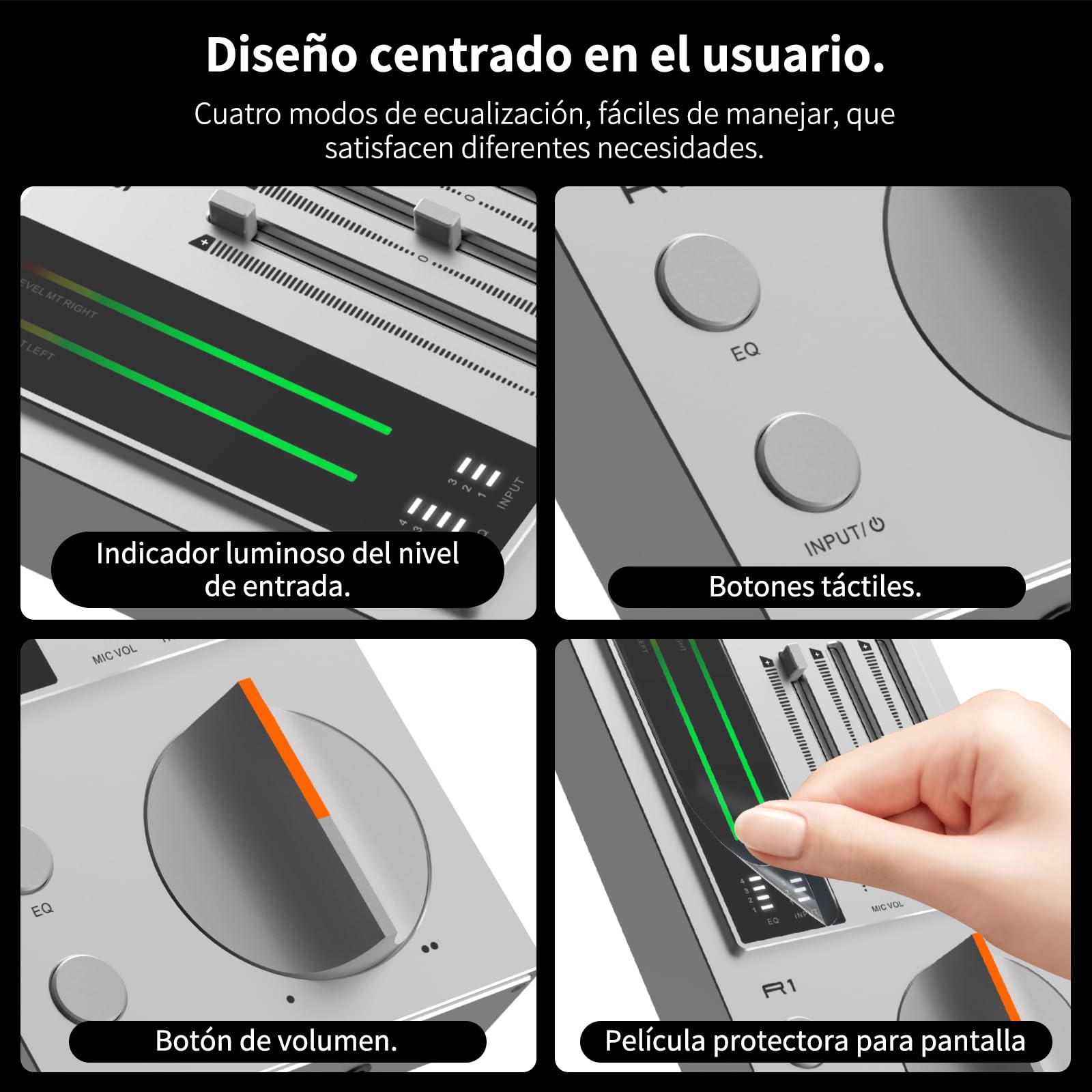 SMSL R1 DAC Amplificador de Auriculares, DAC Amp de Escritorio, Convertidor de Audio Digital a Analógico USB C para Gaming PC PS5, Entrada Micrófono/USB/Óptica/Coaxial, Salida 3,5mm/4,4mm/RCA, Plata