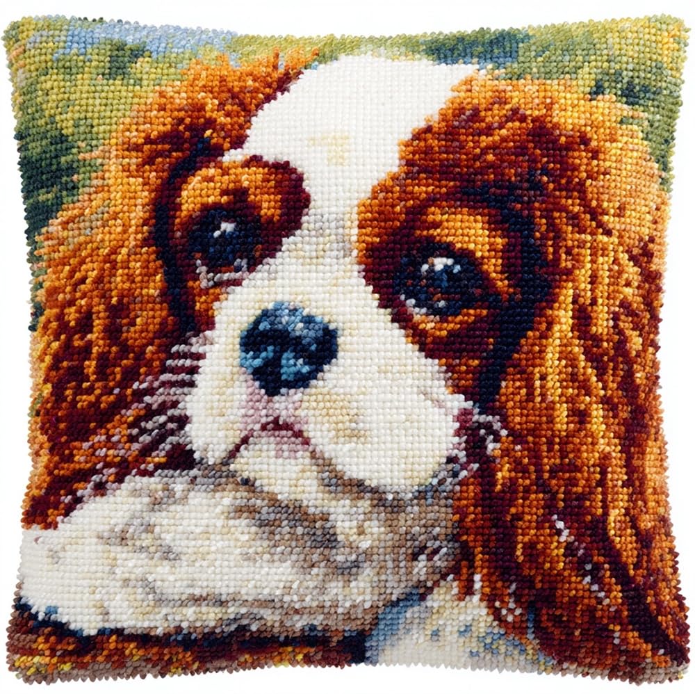 FWRTYCB Latch Hook Pillow Kit Cavalier King Charles Spaniel Dog Crochet Ya