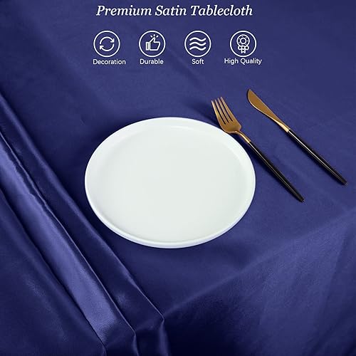Miniatura 4 de Ruisita Mantel de satén para fiesta, 58 x 102 pulgadas, mantel rectangular de seda brillante, mantel de tela suave para decoración de mesa de
