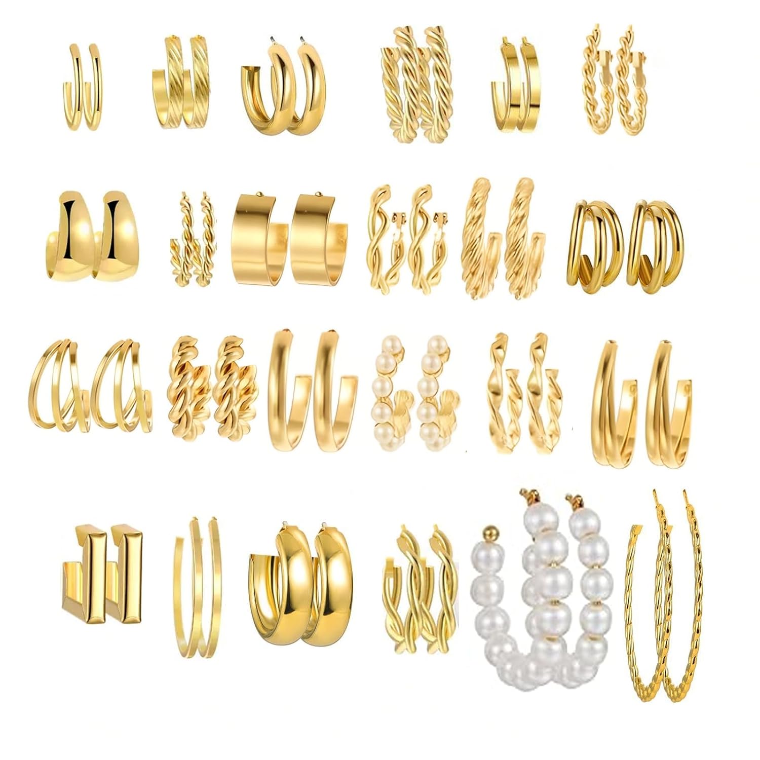 24 pairs Combo Earring Set Latest Stylish Western Earrings, Latest Stylish Golden Earrings for Women,Trendy Fashion, Fashion Gold Hoops Set, Suitable as a Birthday Gift to wife (ehtz-21)