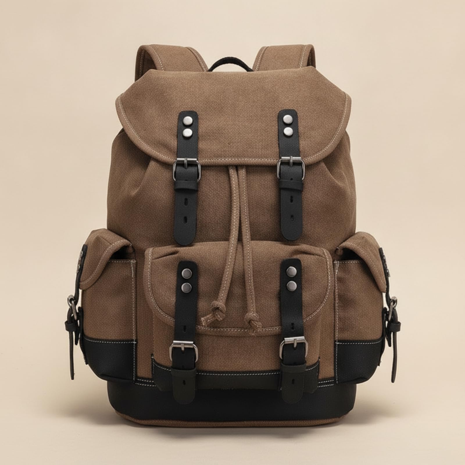 Zaino in Tela Robusto Zaino Vintage Multitasche Borsa con Coulisse per Pendolari, Viaggiatori, Tempo Libero, università, Array, Verde