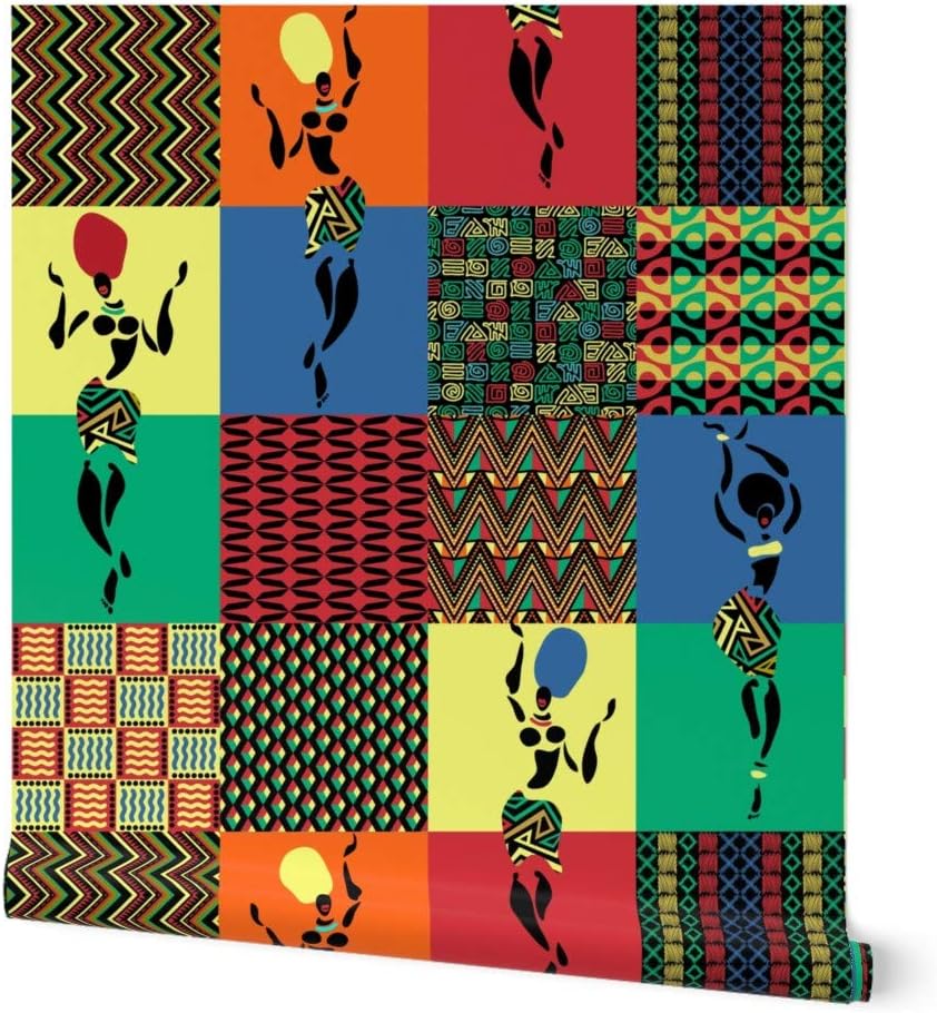 Spoonflower Peel & Stick Wallpaper Swatch - African Art Women Africa Tribal Dance Ethnic Custom Removable Wallpaper