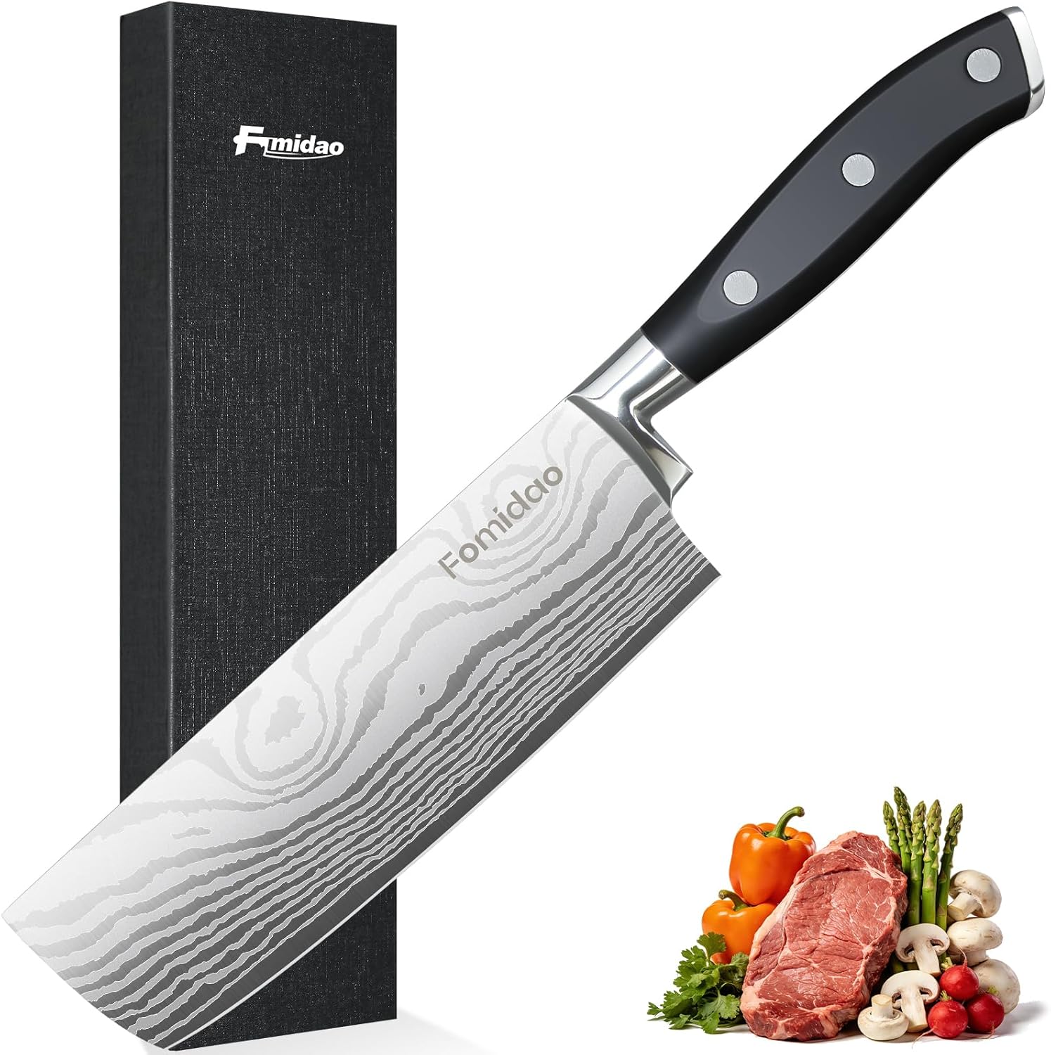 Nakiri Knife 7 Inch, Razor Sharp Meat and Vegetable Kitchen Knife, High Carbon Steel Japanese Chef Knife, Multipurpose Chopping Knife With Full Tang Handle for Home Kitchen Cooking