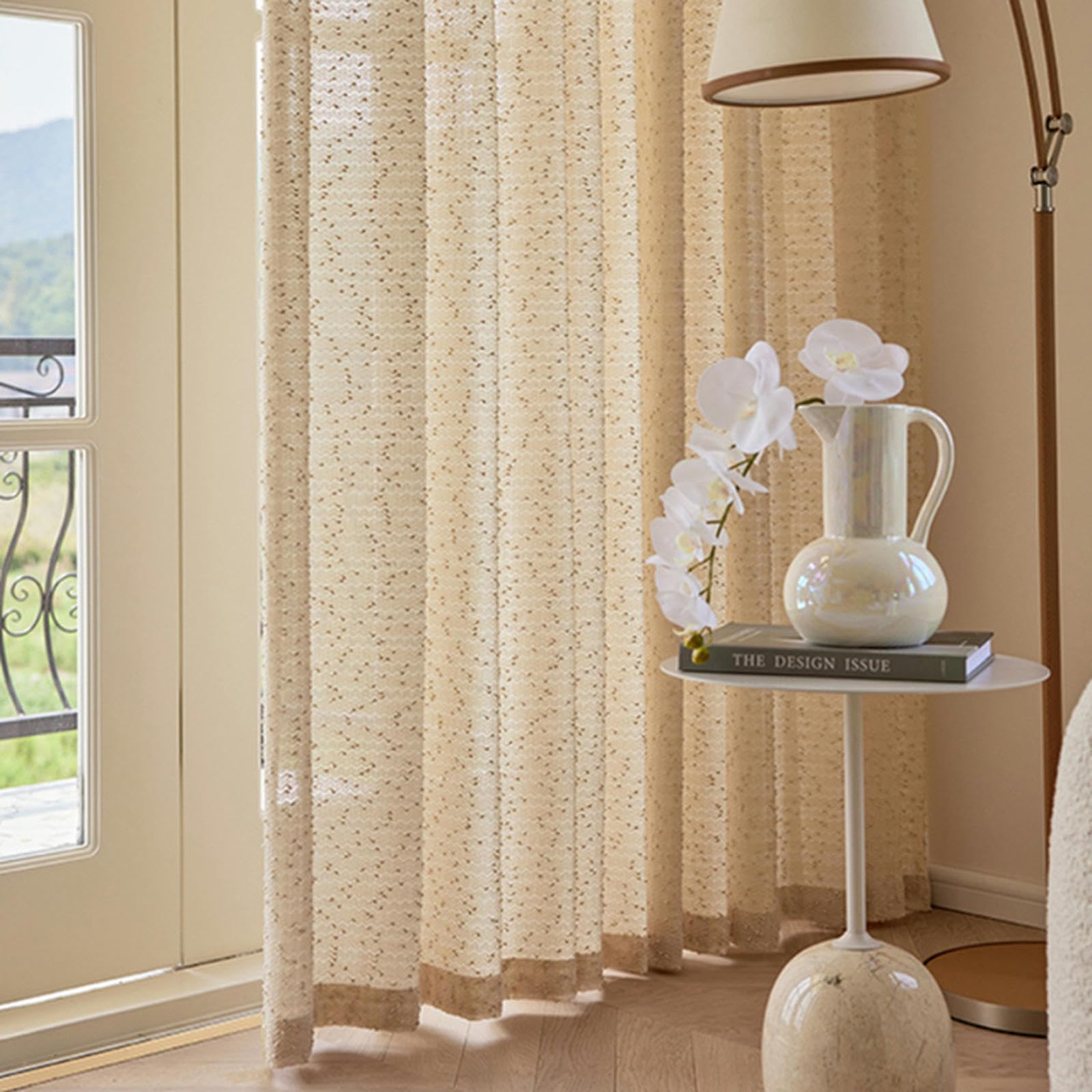 Retro Zasłony do Salonu Sypialnia Jadalnia Tekstury Beżowy Tulle Sheer Voile Zasłony Okienne