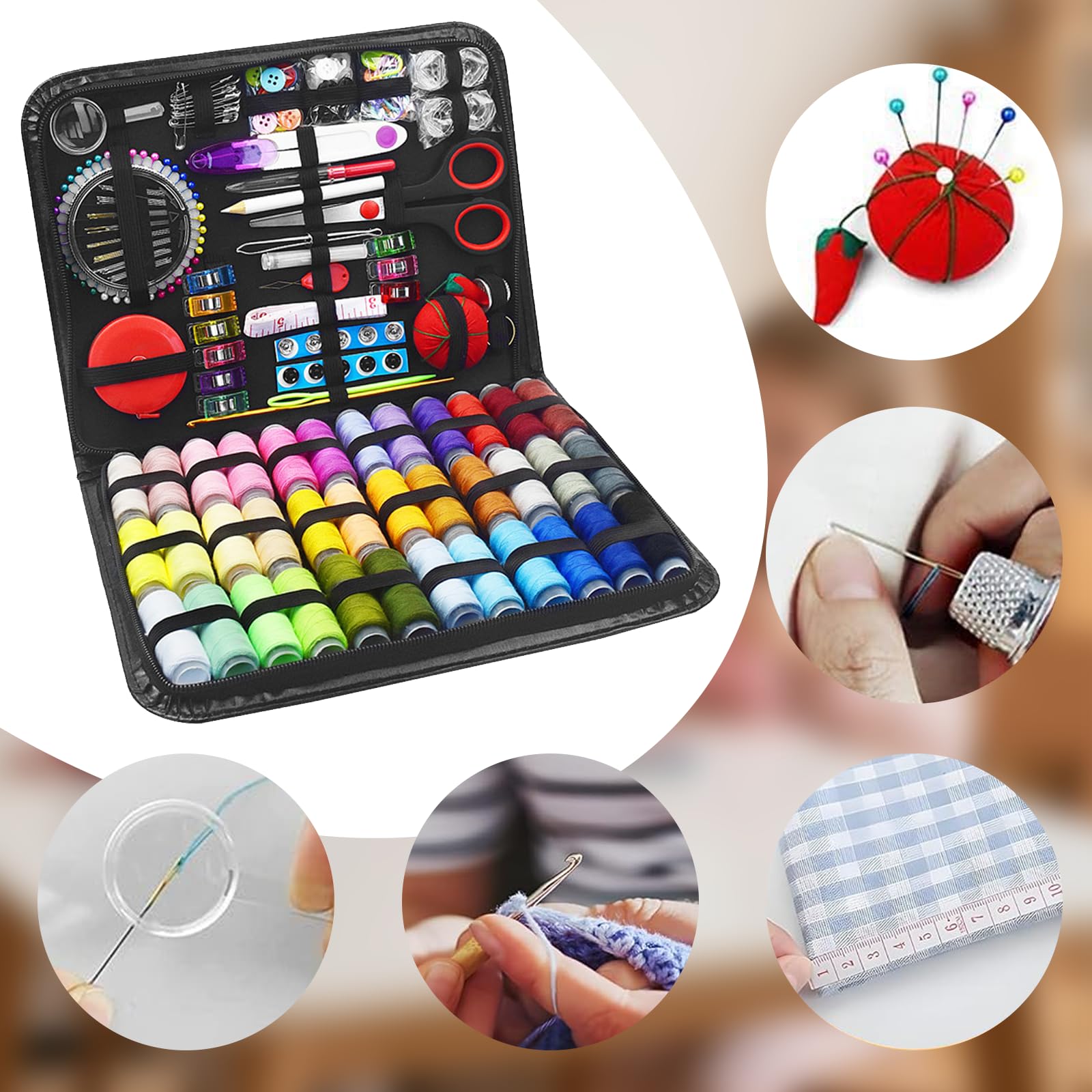 VELAJA Kit Cucito 229 Pezzi, Set Cucito da Casa Completo con Accessori per Cucire, Kit da Cucito Professionale in Valigetta da Viaggio per Casa, Principianti, Include Forbici, Aghi, Metro a Nastro
