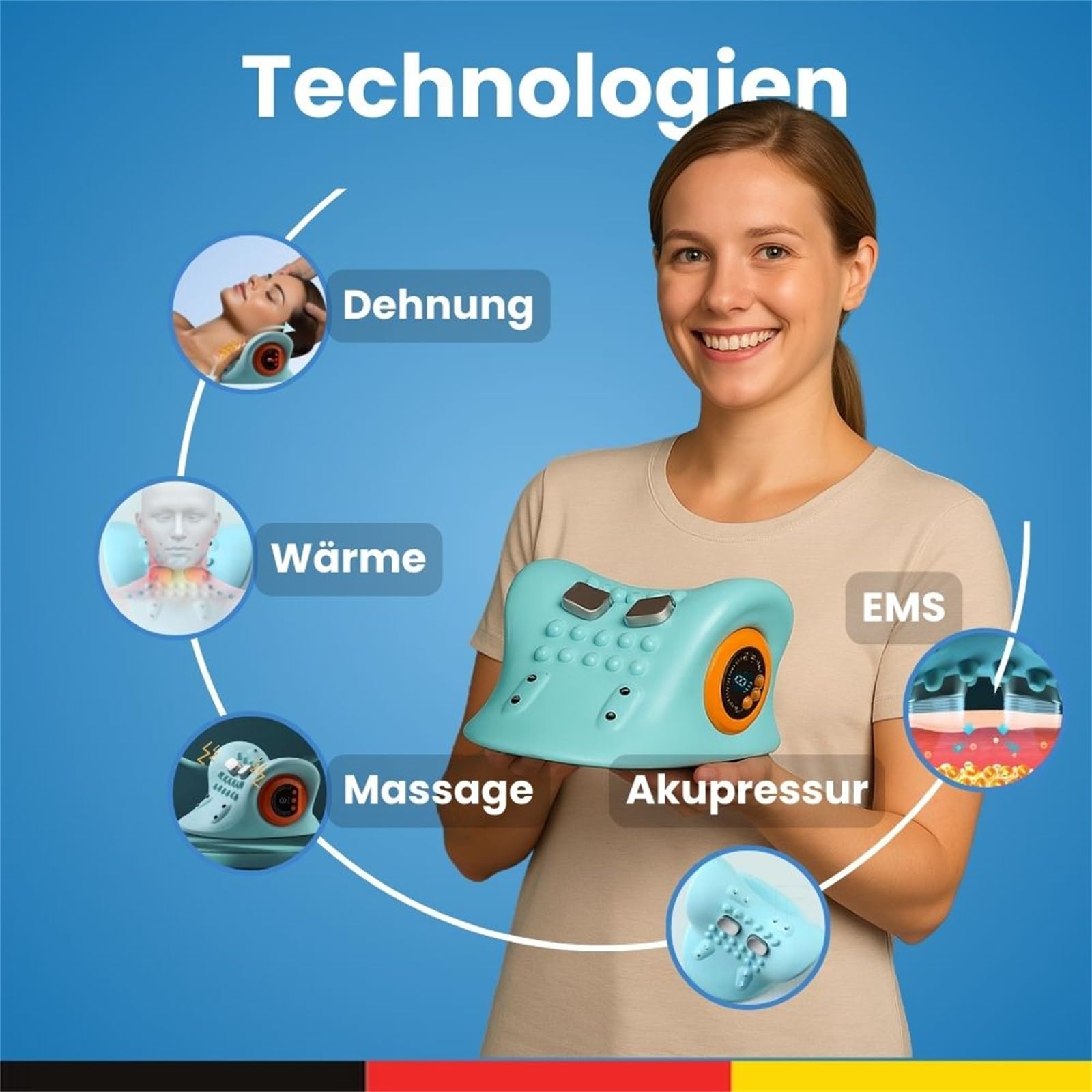 azouna SmartNeck 4-in-1 Nackenmassager Kabelloses Nackenmassagegerät mit Heizung 3 Modi, 6 Frequenzen für optimale Entspannung von Nacken und Schultern
