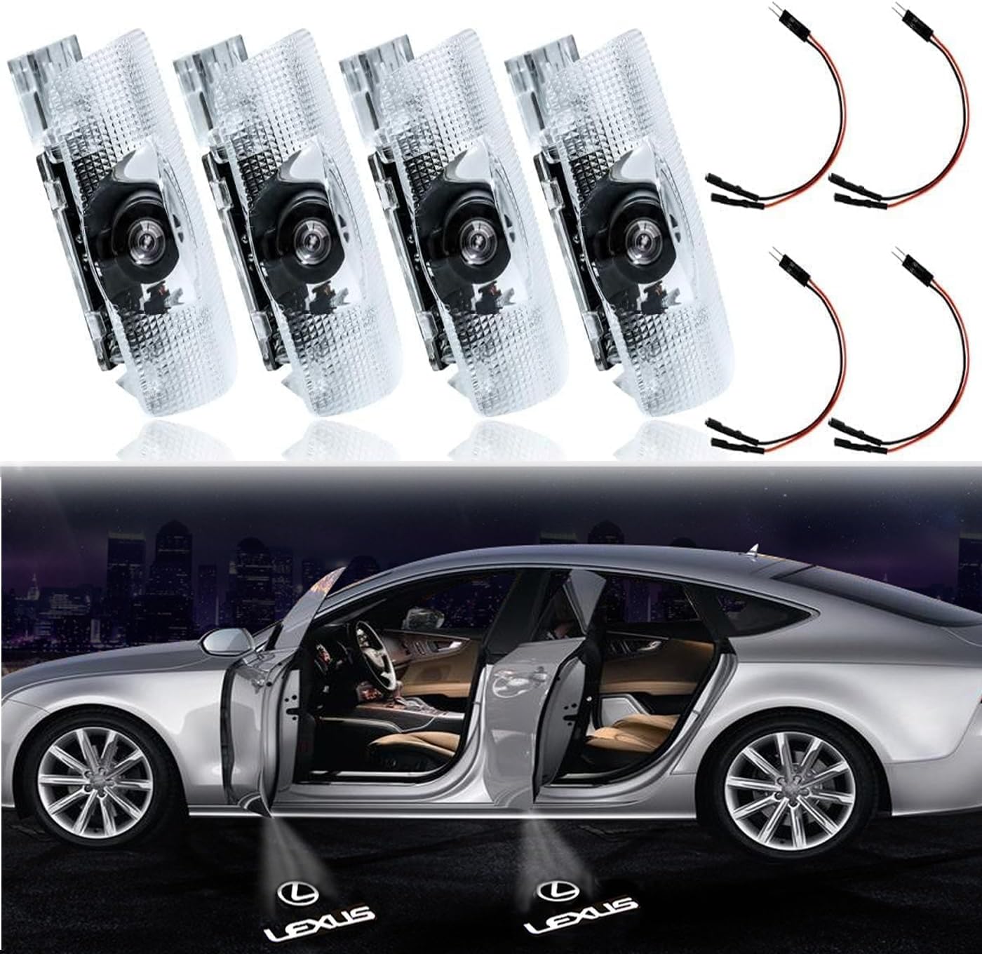 4 Pack LED Car Door Logo Light Courtesy Projector Laser Welcome Lights 3D Ghost Shadow Light Lamps Accessories The Replacement for RXESGXLSLXISGSRCUX Series(4 Pack), Lexus white