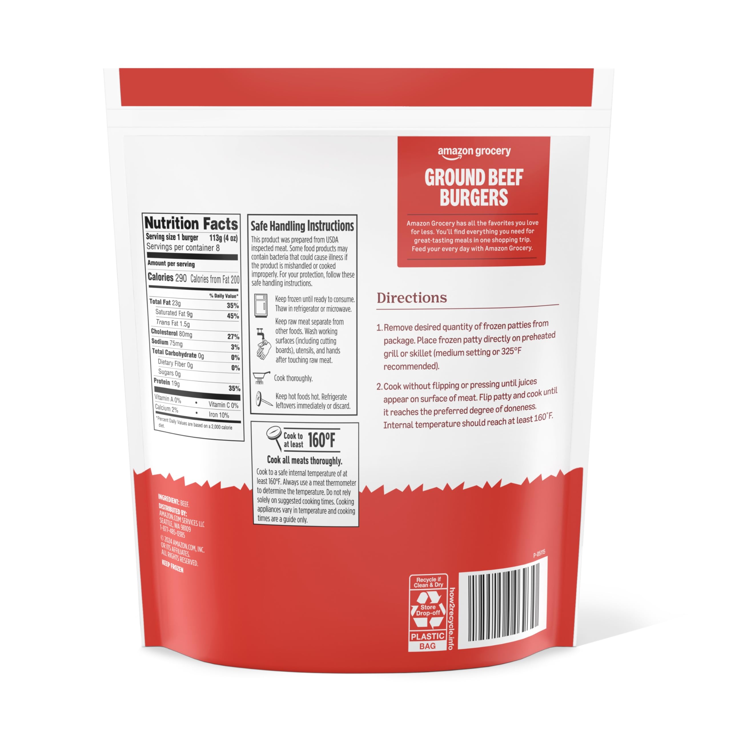 Amazon Grocery Ground Beef Burgers 80 Lean 20 Fat 32 Oz 8 Ct Frozen Previously Fresh Brand Packaging — view 2