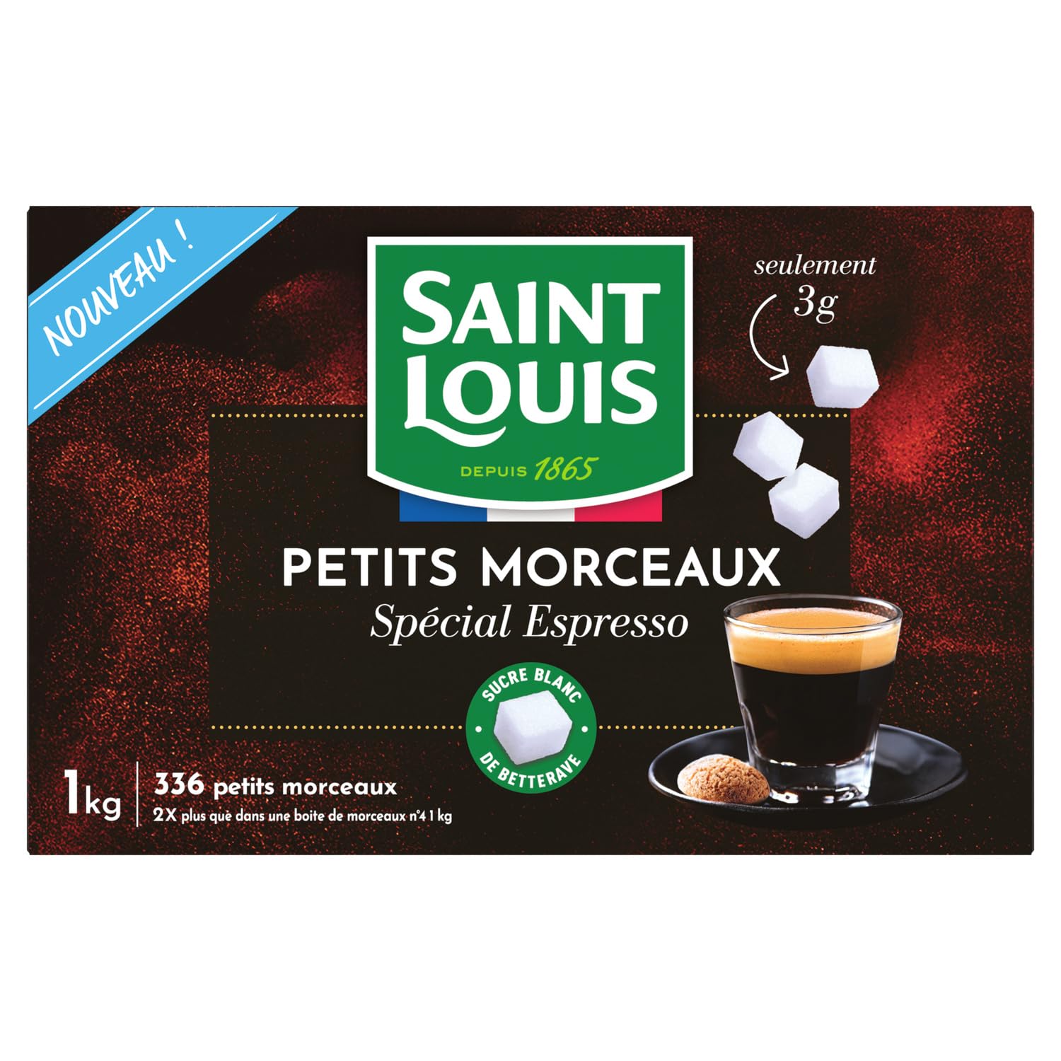 SAINT LOUIS Sucre en Morceaux Spécial Espresso - 336 petits morceaux - Boîte 1 kg - Sucre blanc de betterave - Format pratique pour café et boissons chaudes - Lot de 4