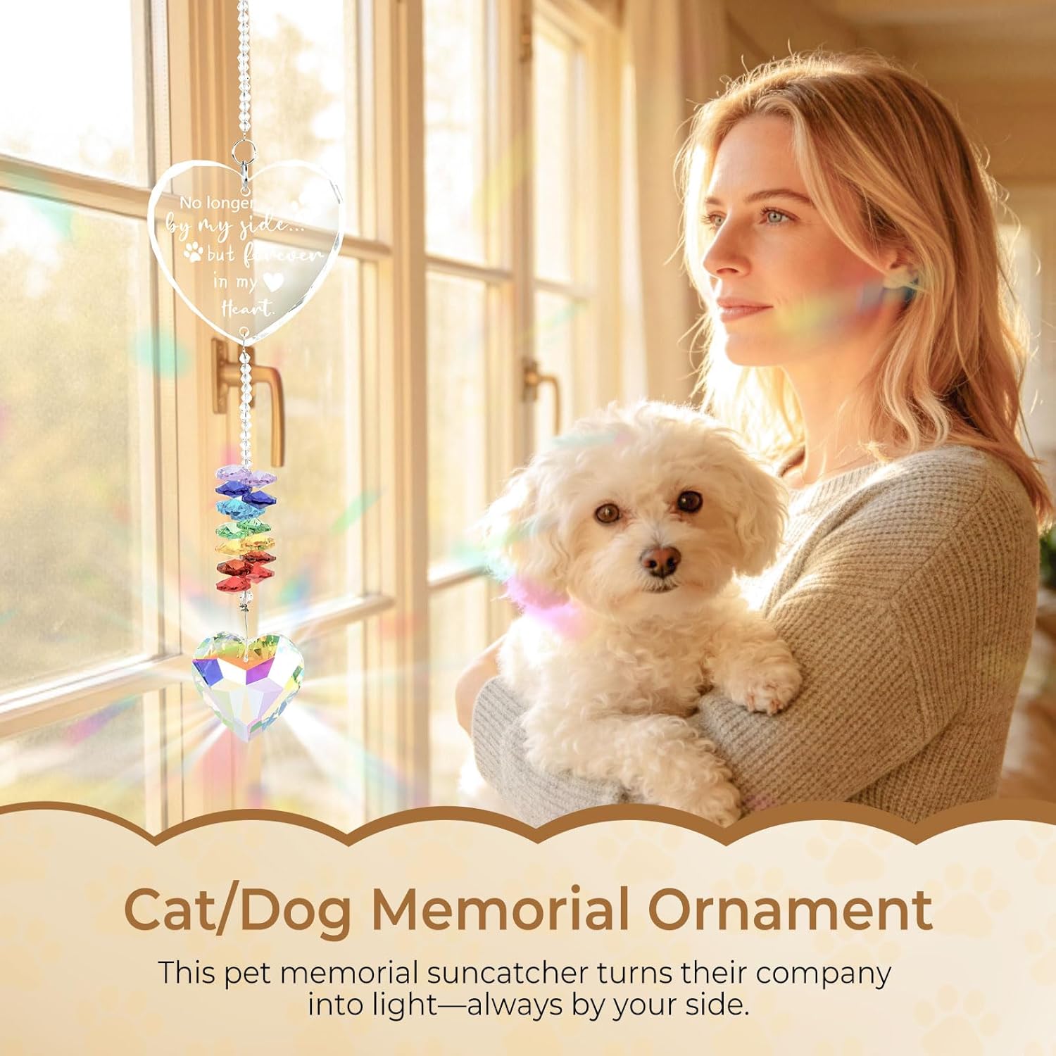 Pet Loss Sympathy Gift,Rainbow Bridge Dog Memorial Gifts with Pet Memorial Crystal Suncatcher Loss of Dog Sympathy Gift for Those Who Have Lost Their Beloved Dogs or Cats(Color-Heart) - Image 5