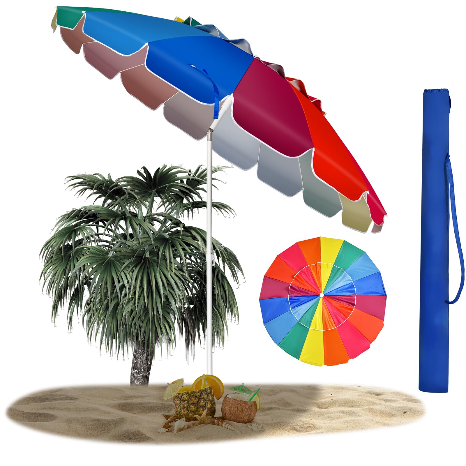 RELAX4LIFE Parasol de Plage Inclinable Ø245 cm (Multicolore)