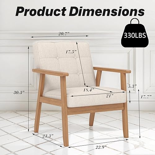 Miniatura 2 de Silla decorativa moderna con reposabrazos, silla de ocio tapizada de tela de lino, cómoda silla auxiliar con botón de respaldo y marco de madera