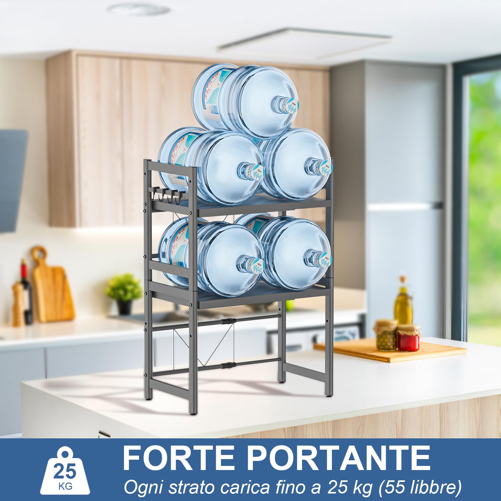 Mensola Microonde Scaffale da Cucina 3 Ripiani per Microonde con 8 Ganci, Estensibile Porta Microonde,Supporto Microonde Nero