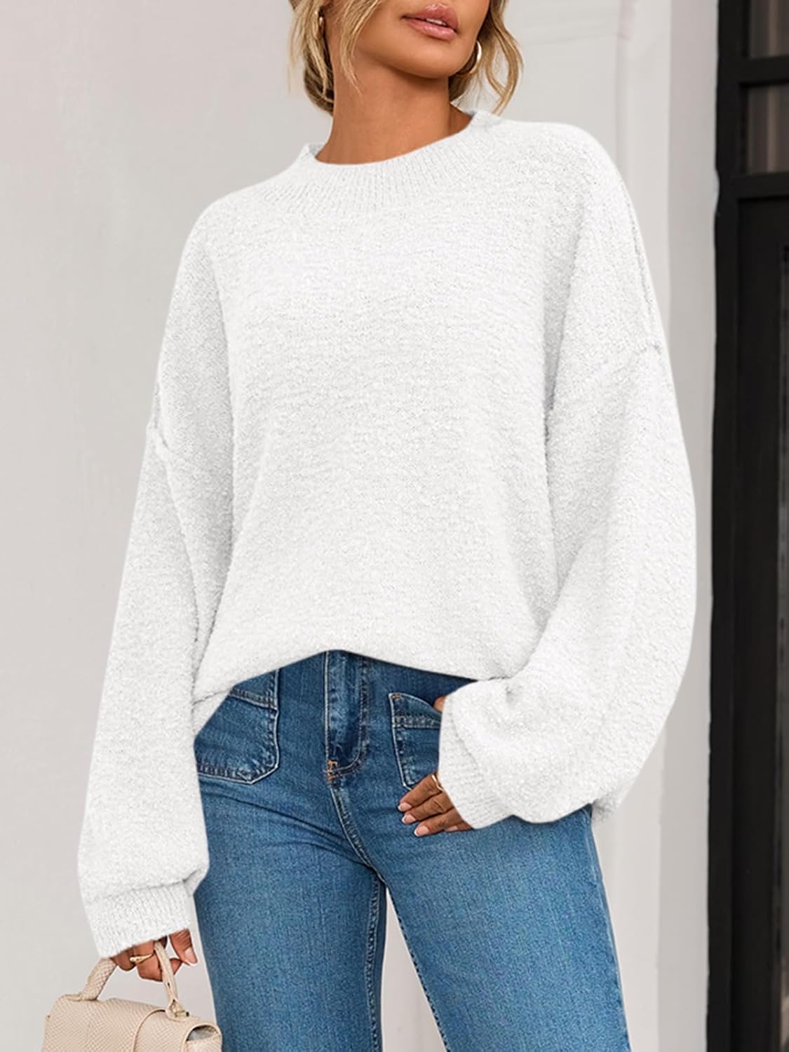 Saodimallsu Womens Oversized Sweaters Batwing Long Sleeve Fuzzy Knit Mock Neck Fall Trendy Pullover Top - Image 4