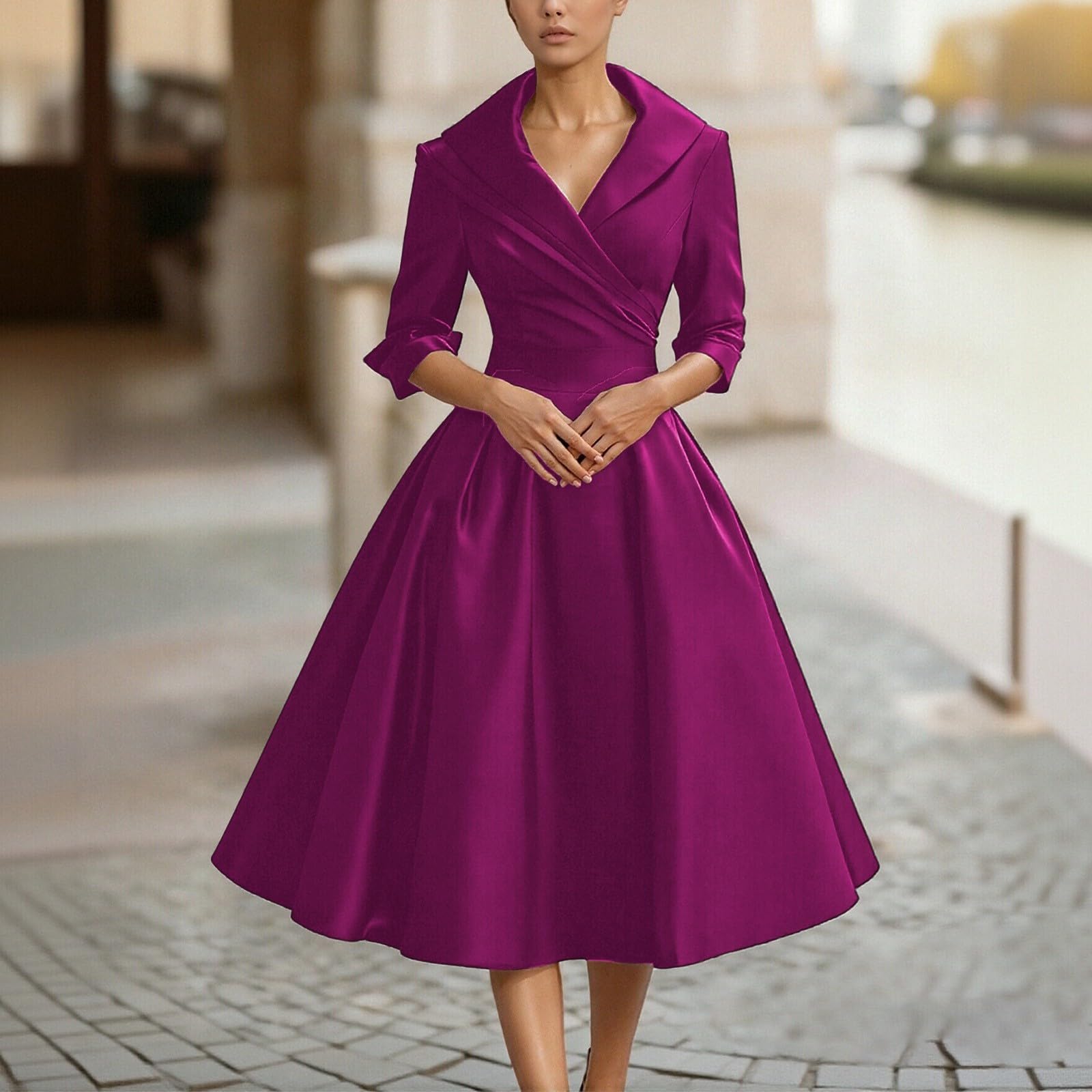 Genérico Vestido semi-largo elegante y formal entallado manga larga refinado sofisticado versátil para mujeres ropa diaria oficina vacaciones