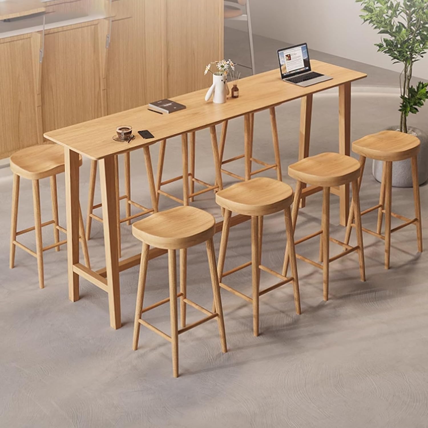 Industrial High Top Rectangle Dining Table - Solid Wood Pine Base, Outdoor Bar Height Table, Narrow Long Design for Kitchen & Patio, Square Side Table, No Stools Included (180 * 40c