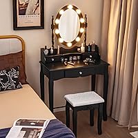 Vista 1 de CHARMAID Escritorio de maquillaje para niñas con luces, mesa de tocador con espejo iluminado, 3 modos de iluminación, brillo ajustable, mesa