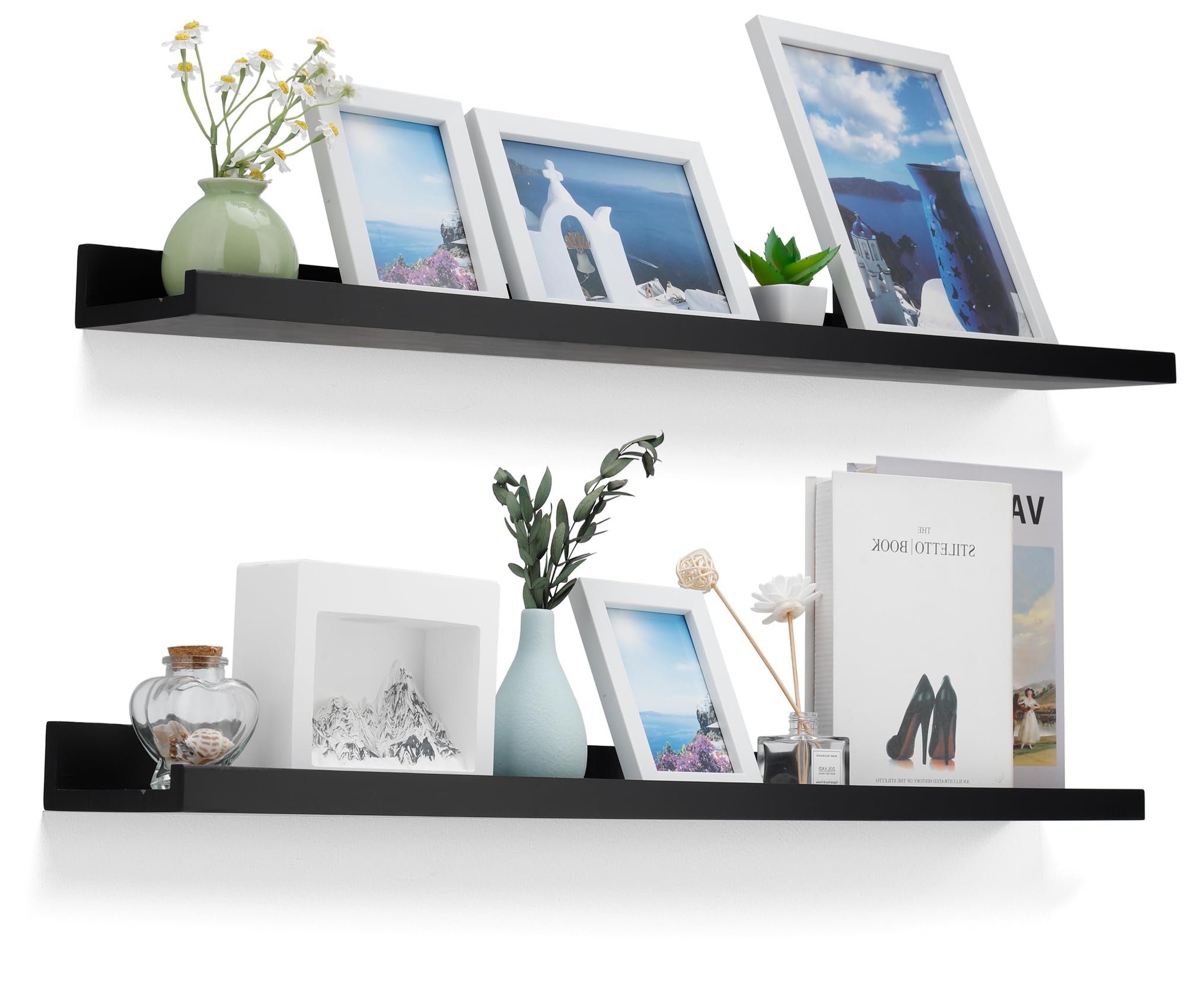 MBYD 36 Inch Floating Shelves Black, Wooden Hanging Shelves Picture Ledge Shelf, Photo Ledge Shelves for Wall with Lip Set of 2, Wall Mounted Shelf